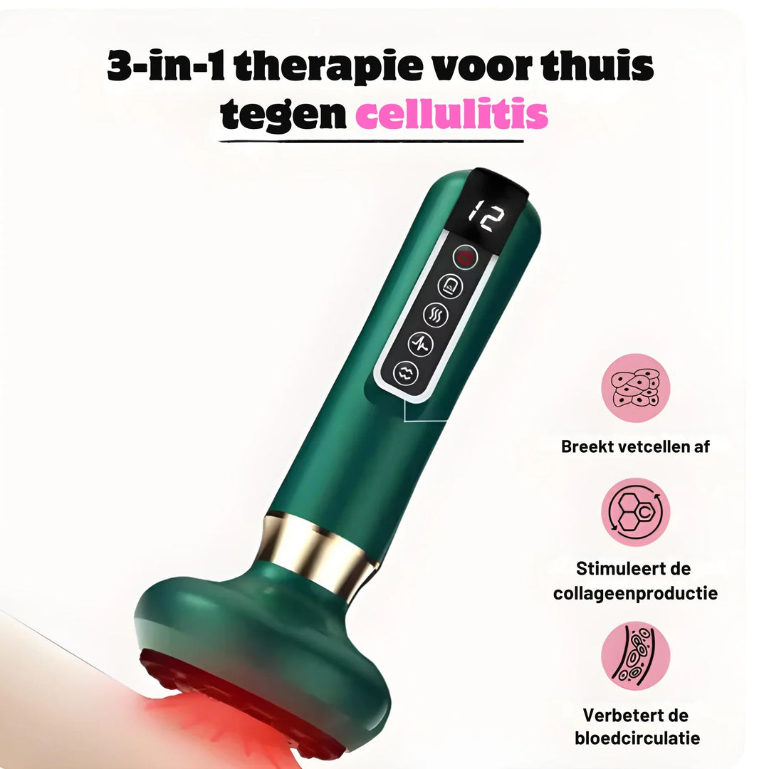 CelluFit Pro Infrarot-Massagegerät mit Schröpf- & Gua Sha-Funktion. Unterstützt Hautpflege & Straffung.