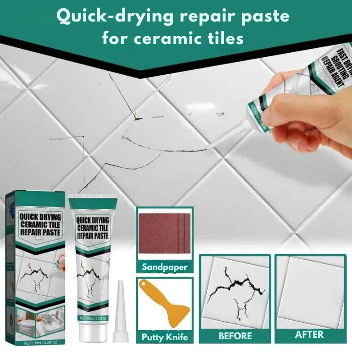 CeramiCare Fliesen Reparaturpaste, schnelltrocknend & wasserfest, ideal für Bad & Küche DIY Reparaturen.