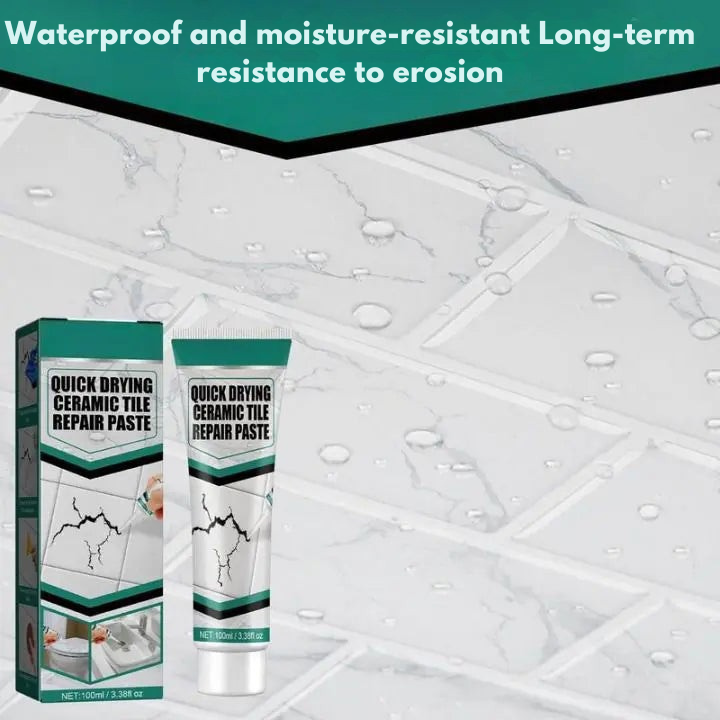 Wasserfeste Fliesen Reparaturpaste CeramiCare trocknet schnell für dauerhafte Ausbesserungen in Bad und Küche.