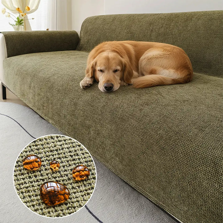 Rutschfester Chenille Couchschutz, kratzfest gegen Tierkrallen, schützt Ihr Wohnzimmer-Sofa.