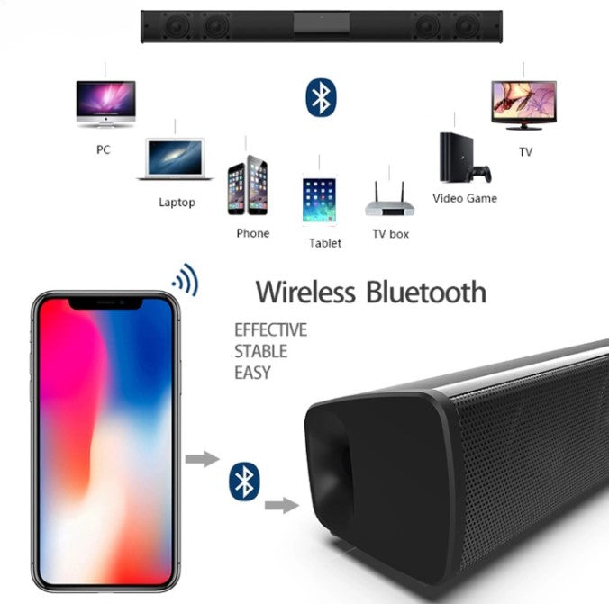 Elegante kabellose Bluetooth Soundbar für Heimkino-Audio; liefert klaren, satten Stereoklang.