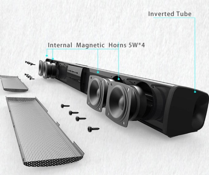Vielseitige CineWave Bluetooth Soundbar mit FM-Radio, USB-Wiedergabe und kabelloser Audioübertragung.