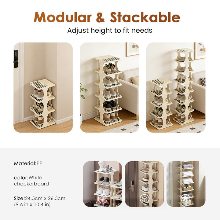 ClariStack Schuh-Organizer in Nutzung, gefüllt mit verschiedenen Schuhen; perfektes Ordnungssystem.
