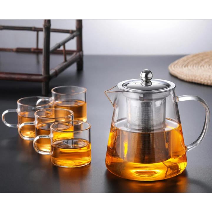 Hitzebeständige Claritéa Teekanne aus Borosilikatglas mit Teefilter für losen Tee & Kräutertee.