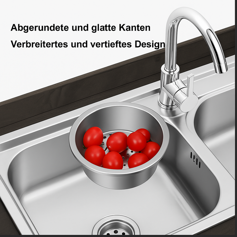 Platzsparendes CleanSwan™ Ecksieb für Spülbecken, ideal zur Sammlung von Essensresten und zur Abfallentsorgung in der Küche.
