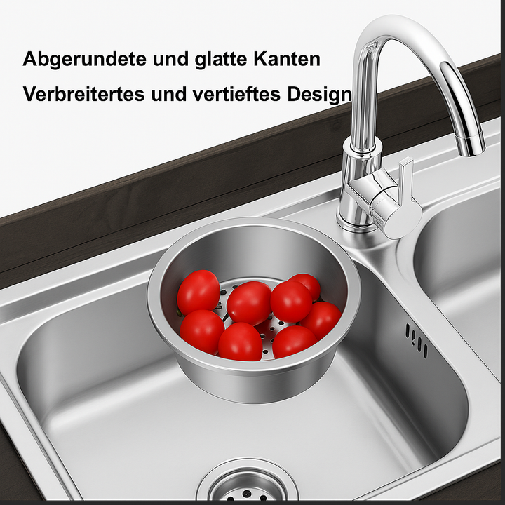 Platzsparendes CleanSwan™ Ecksieb für Spülbecken, ideal zur Sammlung von Essensresten und zur Abfallentsorgung in der Küche.