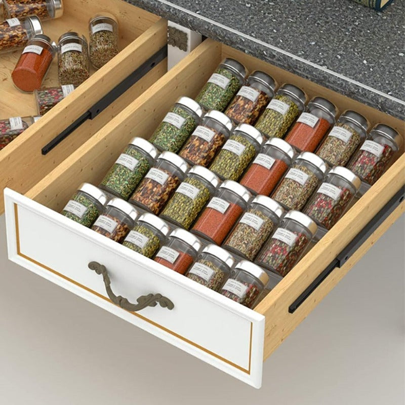 ClearSpice transparenter Gewürz-Organizer für Schubladen, Acryl-Gewürzregal, platzsparende Küchen-Aufbewahrung.