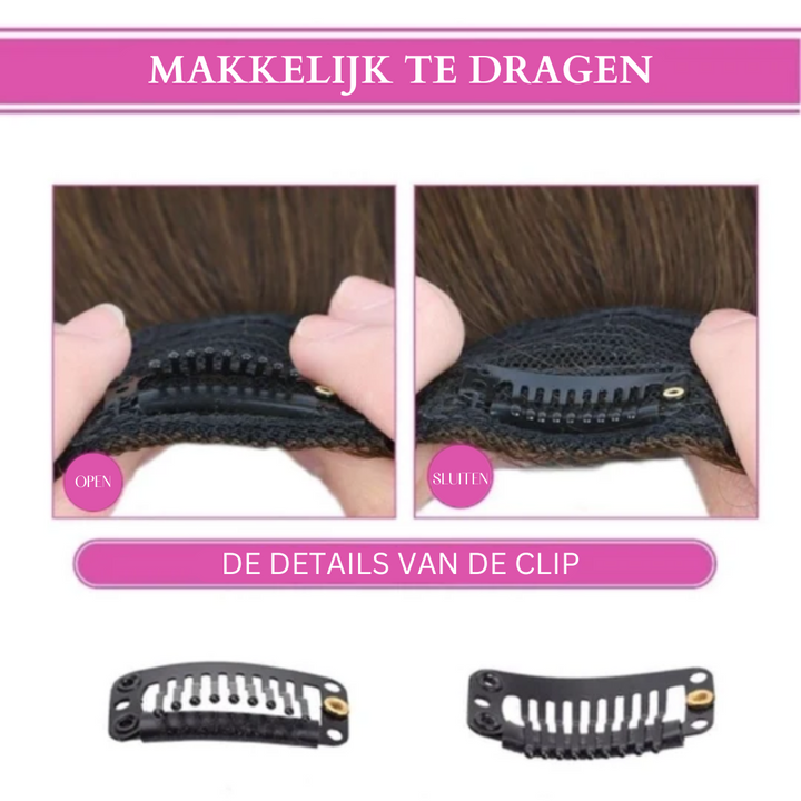 Clip-in Echthaar Pony-Verlängerung für natürlichen Look, Volumen und Länge. Einfaches Beauty-Accessoire.