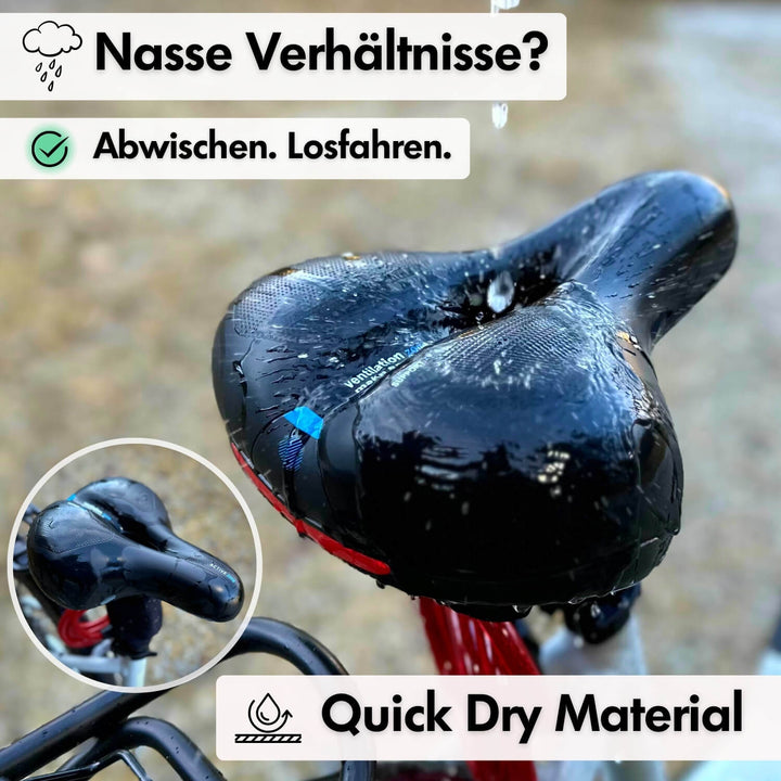 Nahaufnahme d. Oberfläche d. CloudComfort Pro Fahrradsattels, zeigt d. hochwertige Materialstruktur.