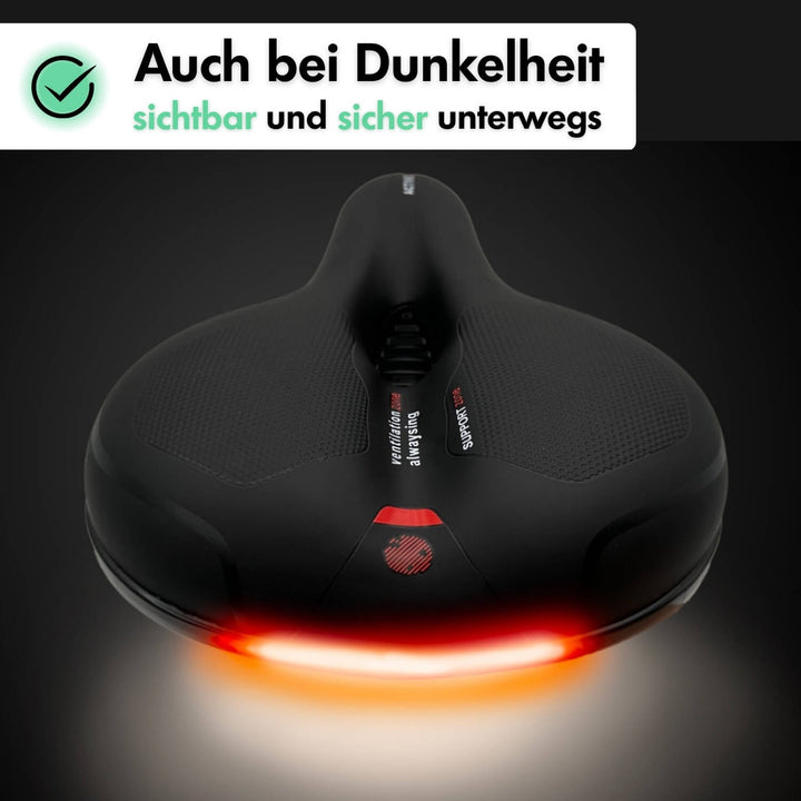 Unterseite d. ergonomischen Fahrradsattels m. stabilen Sattelstreben u. stoßdämpfender Konstruktion.