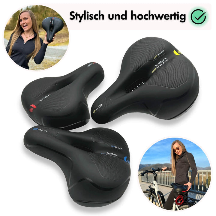 Bequemer Fahrradsattel m. Gel-Einlagen u. Memoryschaum f. eine schmerzfreie u. komfortable Fahrt.