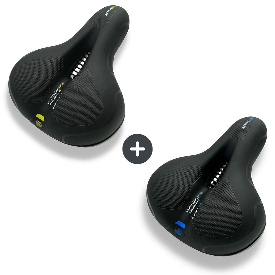 Detail d. Gel-Sattels: Ergonomische Aussparung reduziert Druck u. fördert gesunde Sitzposition.