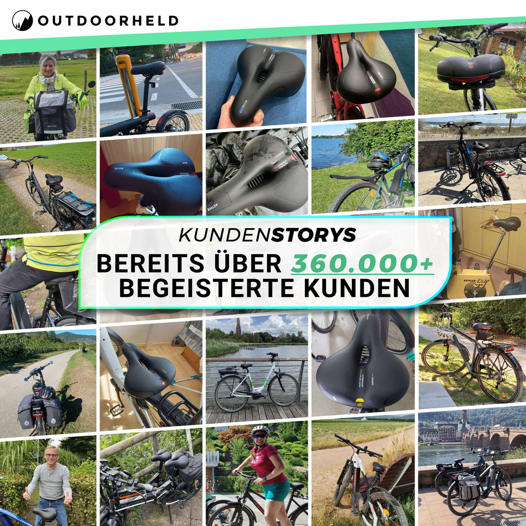Der CloudComfort Pro Fahrradsattel, montiert auf einem Trekkingrad, bereit für die nächste Fahrt.
