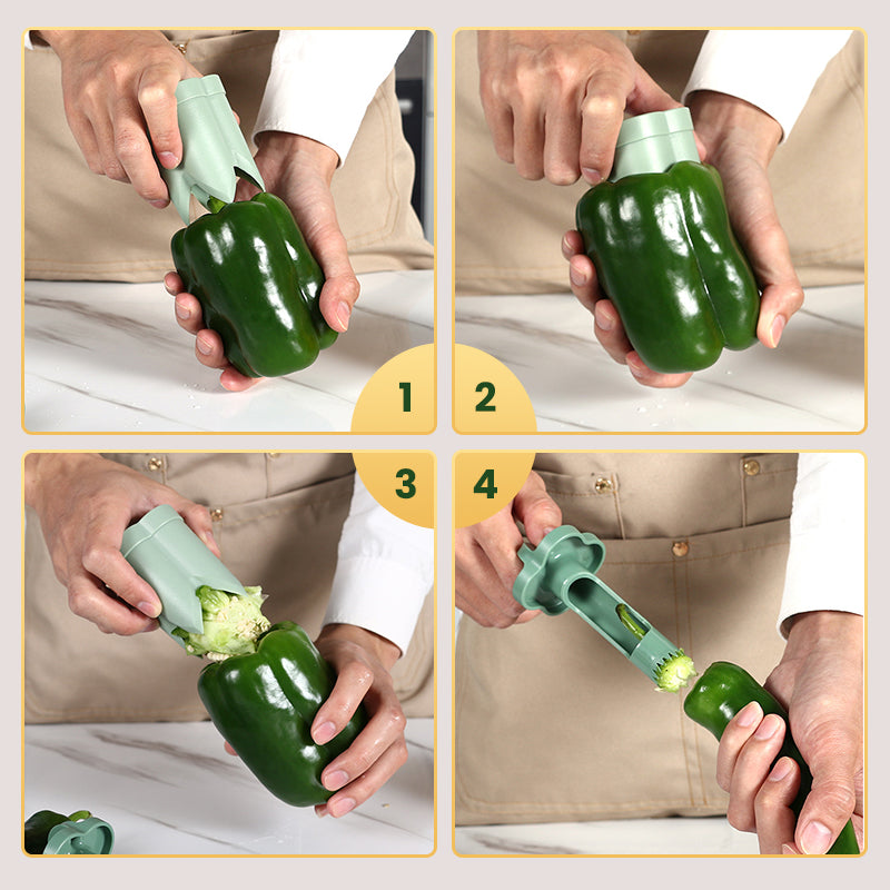 Detaillansicht des robusten CoreFix Pro Gemüseentkerners. Scharfe Klingen für präzises Entkernen.