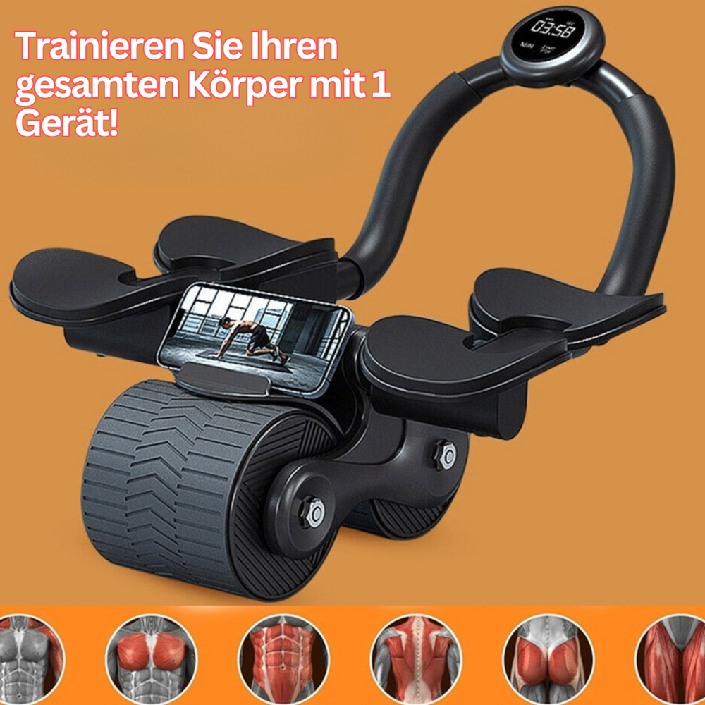 Mann nutzt CoreRoller Max mit Rückstellfunktion für intensives Bauchmuskeltraining.
