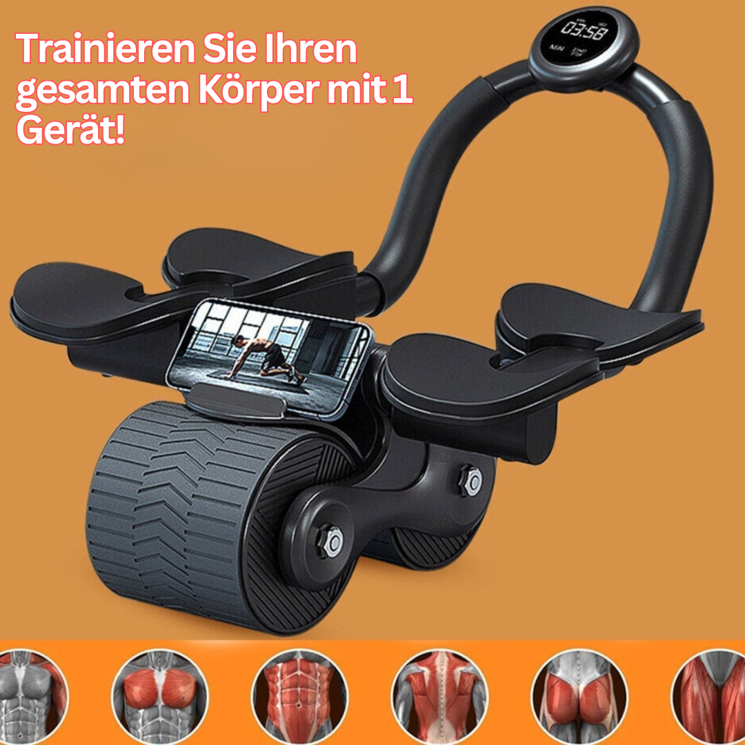 Mann nutzt CoreRoller Max mit Rückstellfunktion für intensives Bauchmuskeltraining.