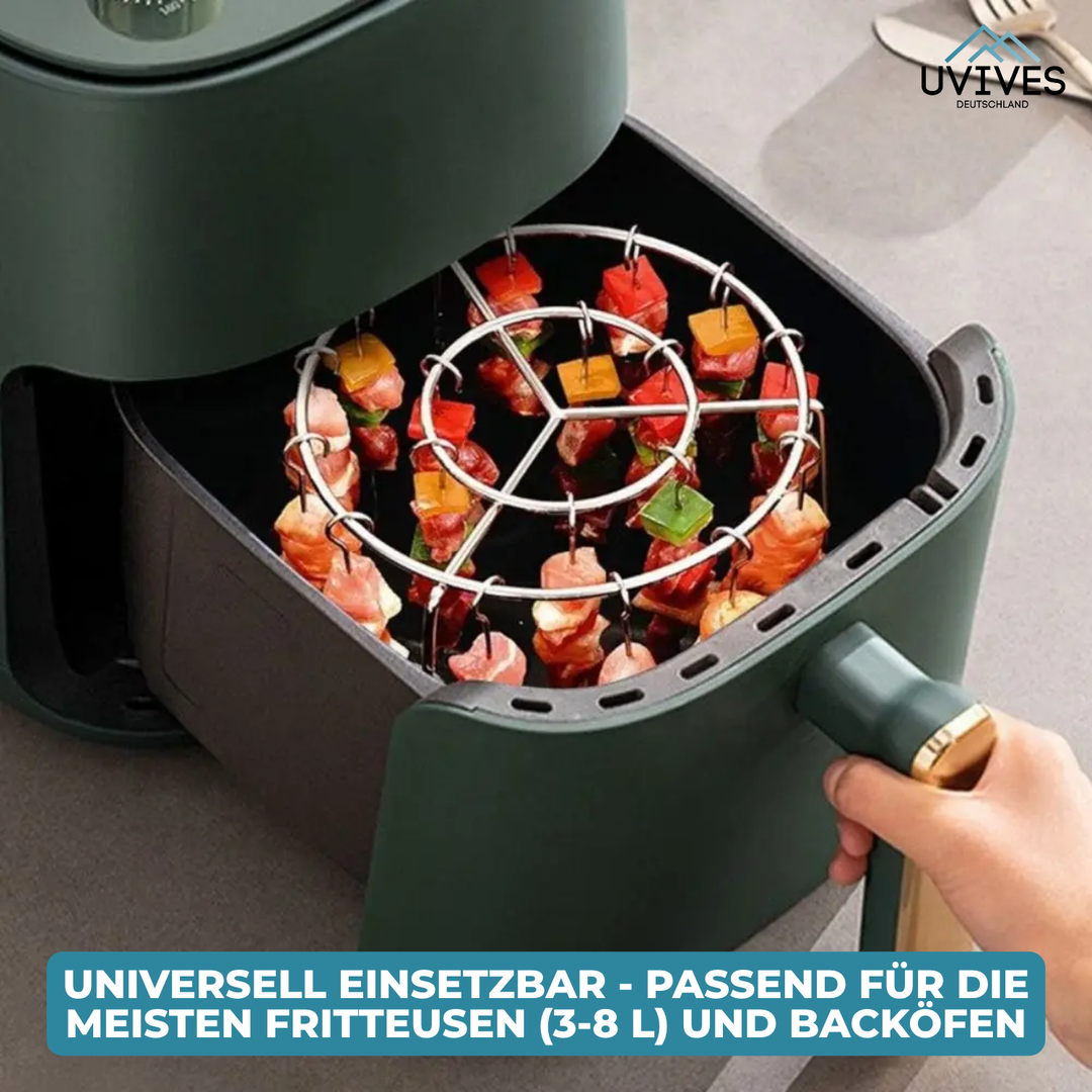 Rauchfreies Grillen leicht gemacht: Das CrispGrill Set aus Edelstahl für Heißluftfritteusen.