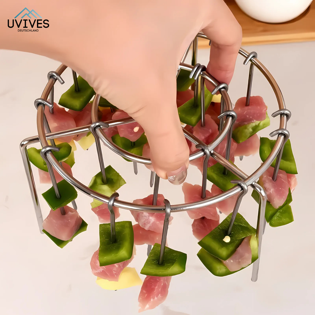 Fettarm grillen mit dem CrispGrill Set aus robustem Edelstahl für Heißluftfritteusen.