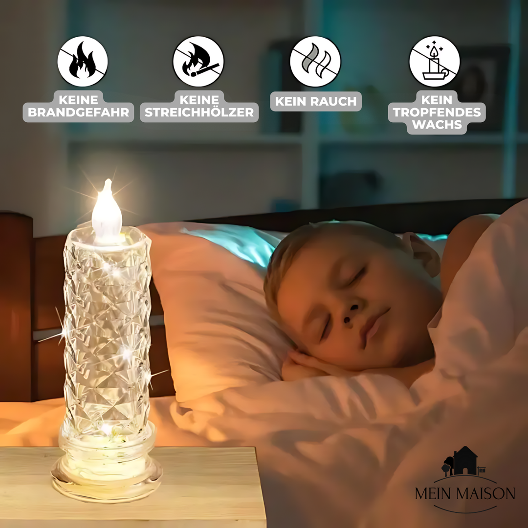 Elegante CrystalGlow LED-Kerzen mit Kristalleffekt schaffen romantisches Ambiente und stilvolle Dekoration.