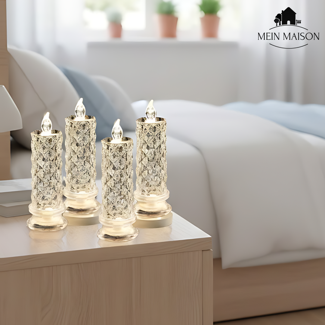 Wetterfeste CrystalGlow LED-Kerzen mit Kristalleffekt, perfekt für den Außenbereich und stimmungsvolle Momente.