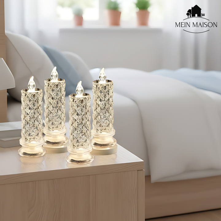 Wetterfeste CrystalGlow LED-Kerzen mit Kristalleffekt, perfekt für den Außenbereich und stimmungsvolle Momente.