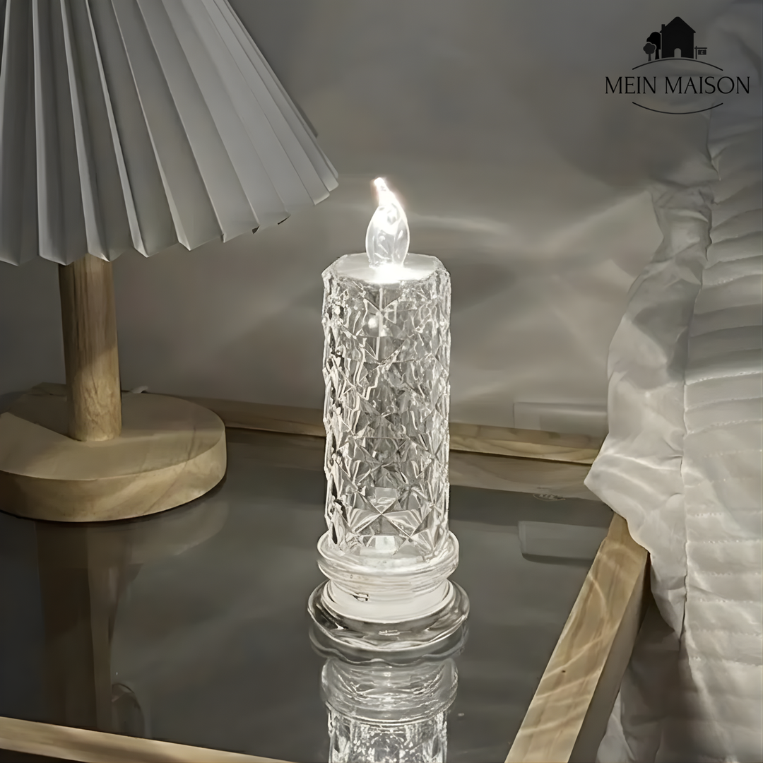 Moderne CrystalGlow LED-Kerzen als Wohnaccessoires mit faszinierendem Kristalleffekt für festliche Stimmung.