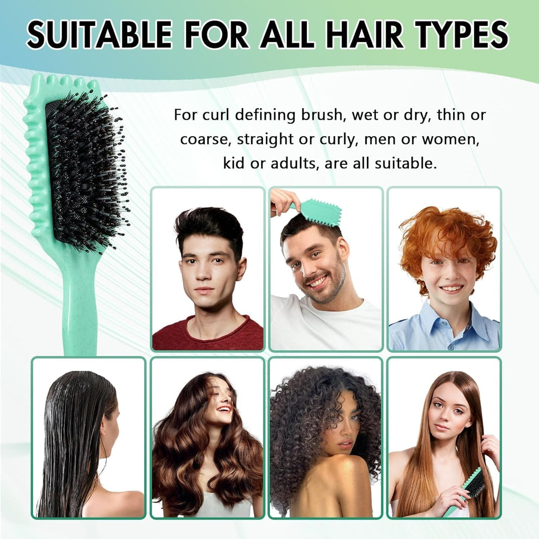 Anti-Frizz Lockenbürste CurlEase, grüne/beige Borsten, für mühelose Lockenpflege und glänzendes Styling.