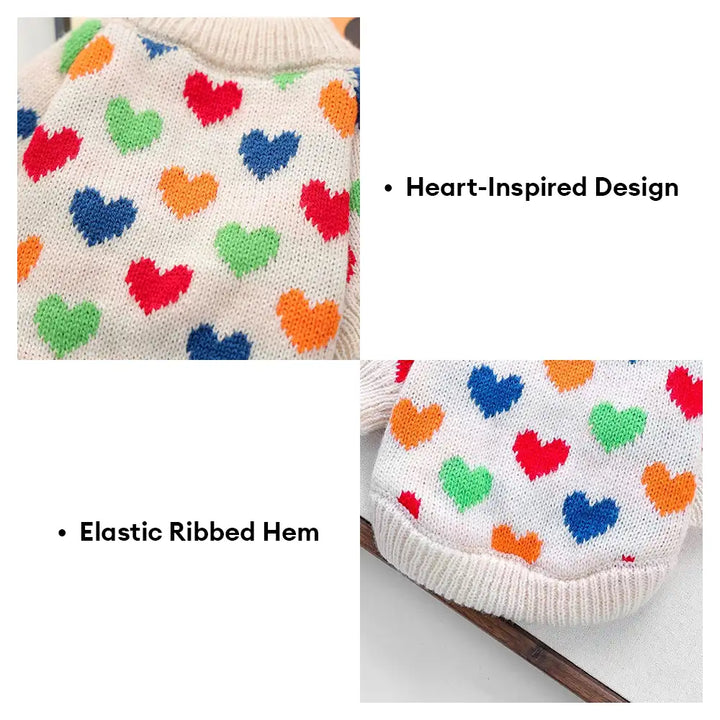 Passgenauer Dackel-Pullover mit trendigem Herz-Muster. Modische Tierbekleidung für Ihren kleinen Dackel, ein Hingucker.