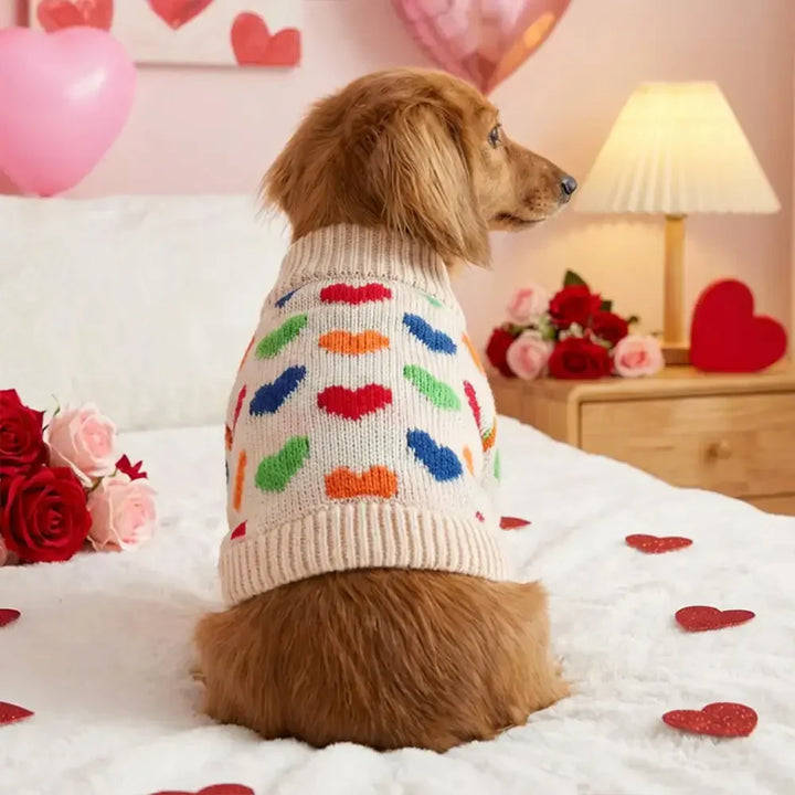Herz-Muster Dackel-Pullover für Wärme und Stil. Perfekter Hundepulli als Dackelkleidung und Haustiergeschenk, bequem.