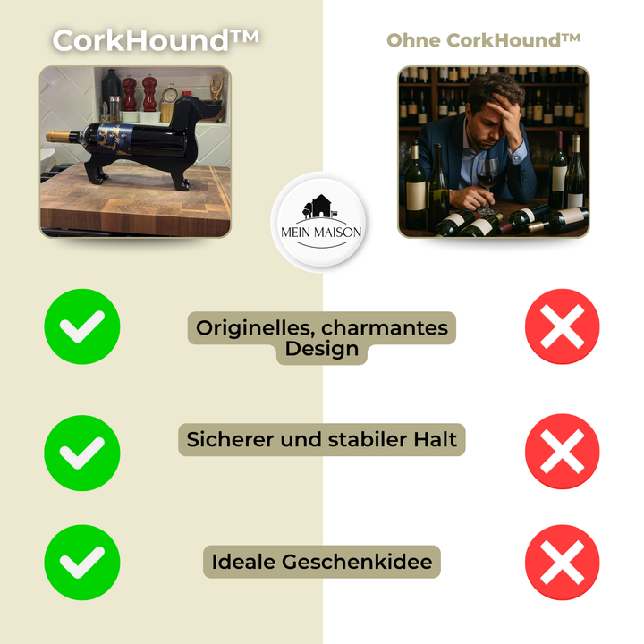 Lila Dackel Weinflaschenhalter, ausgefallenes Weinaccessoire. Originelle Geschenkidee für Weinfreunde.