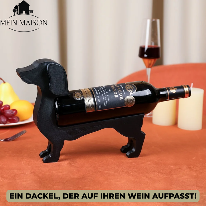 Schwarzer Dackel Weinflaschenhalter, eleganter Weinhalter. Ideale Geschenkidee für Küchen & Esstische.