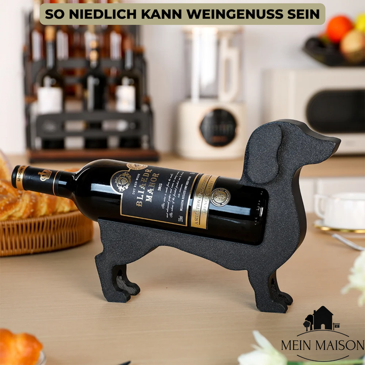 Grauer Dackel Weinflaschenhalter, einzigartiges Weinaccessoire. Stilvolle Dekoration für Weinliebhaber.