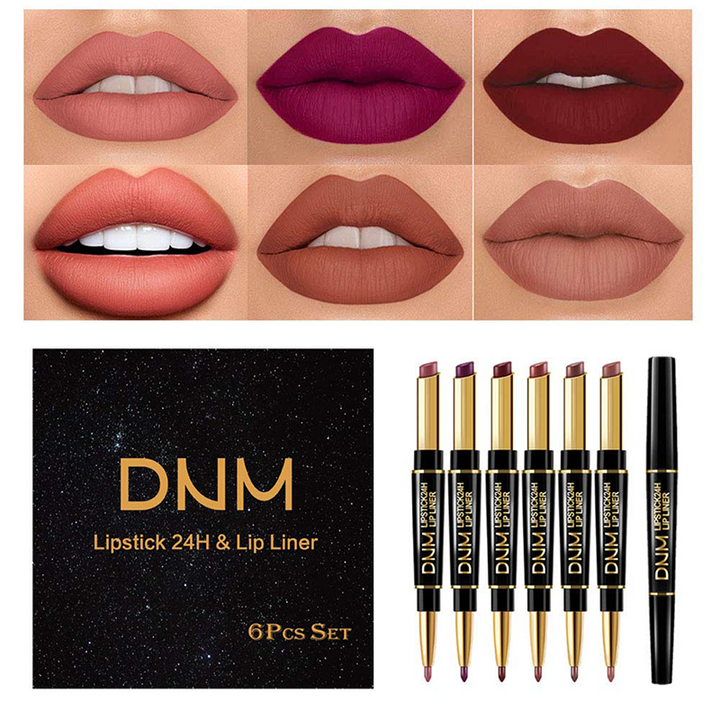 Langanhaltender, wasserfester 2-in-1 Lippenstift & Konturenstift in matt. Ideal für den ganzen Tag. Damen Kosmetik.