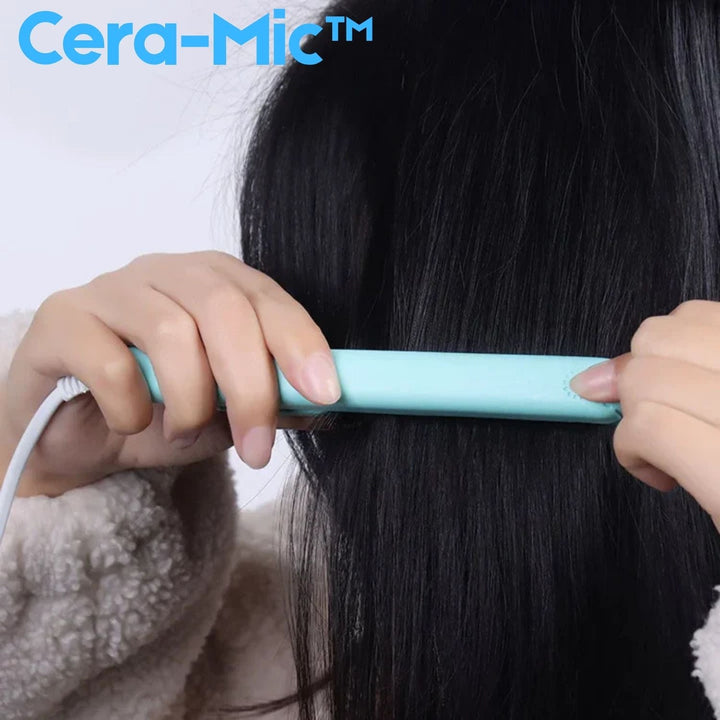 Damen 2-in-1 Mini Glätteisen & Lockenstab für vielseitiges Haarstyling, ideal für glatte oder gelockte Haare.