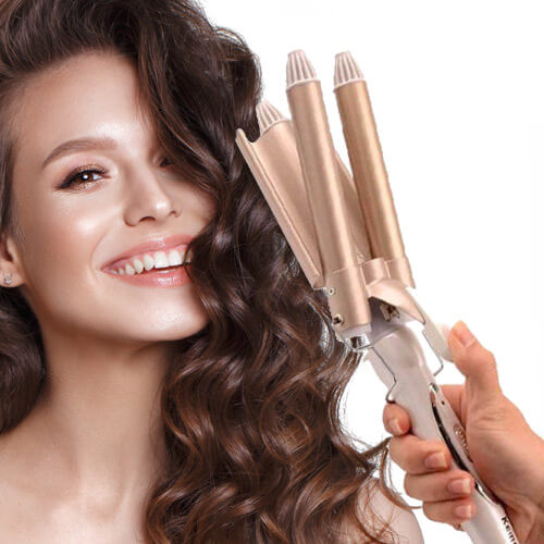 Damen 3-Stab Lockenstab: Perfekte Wellen, Volumen und frizzfreie Frisuren. Ideal für professionelles Haarstyling.