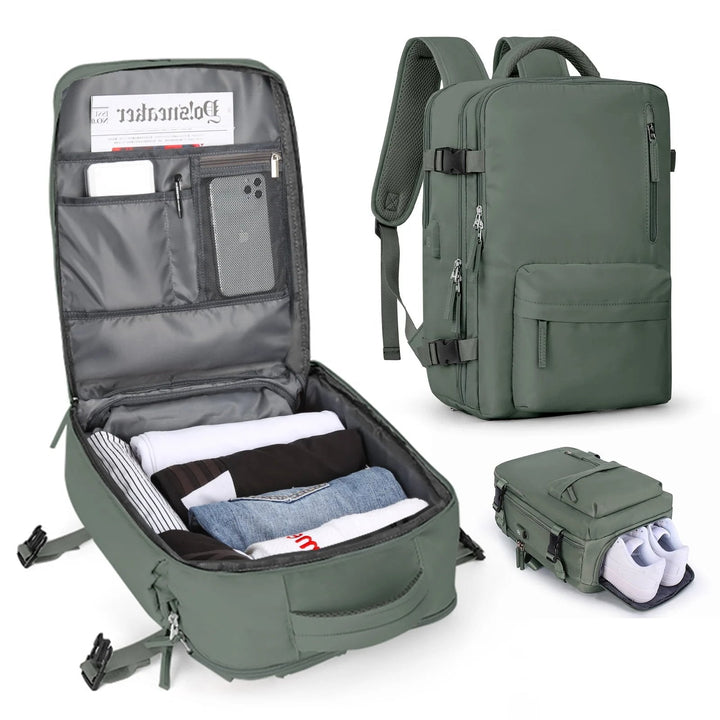 Robuste Reißverschlüsse & Details des 35L multifunktionalen Damenrucksacks, wasserdicht & langlebig.