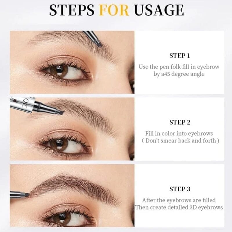 Augenbrauenstift mit 4 Spitzen, wasserdicht, wischfest, 3D-Microblading für präzise Konturen.