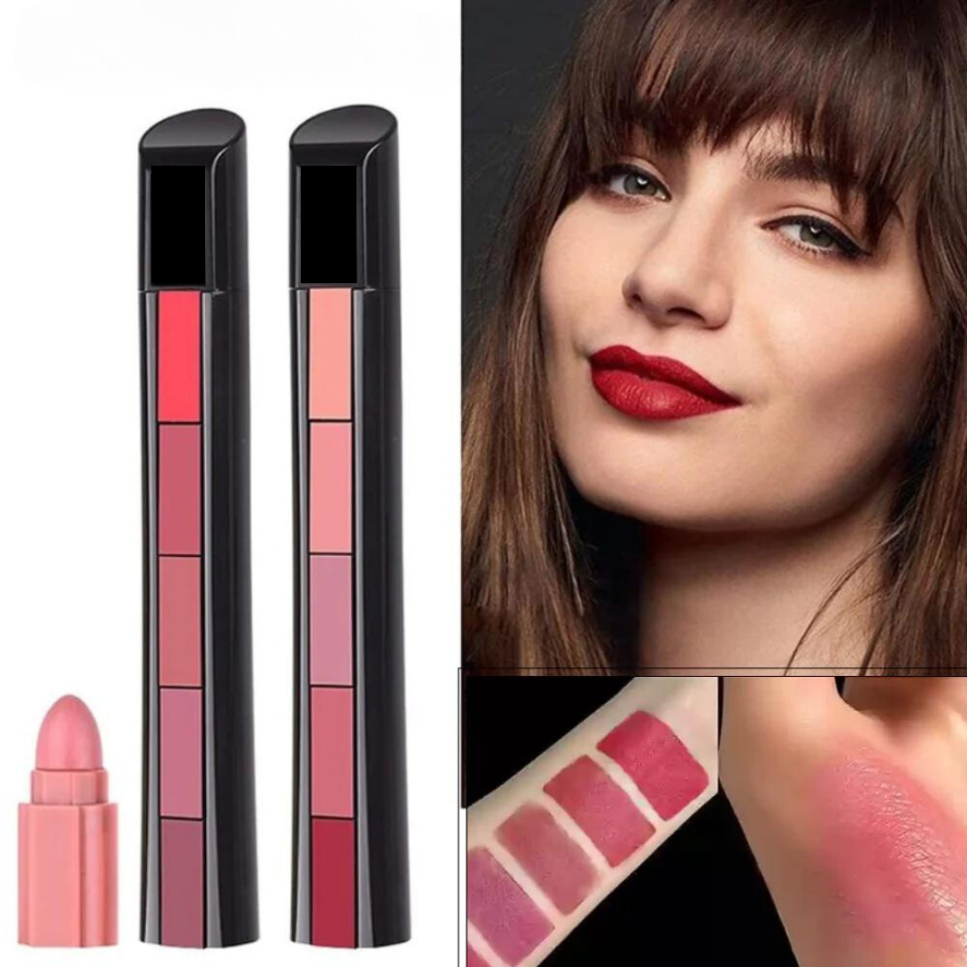 Damen 5-in-1 Lippenstift Set mit vielfältigen, matten Farben für schöne, gepflegte Lippen; ideal für Make-up-Vielfalt.
