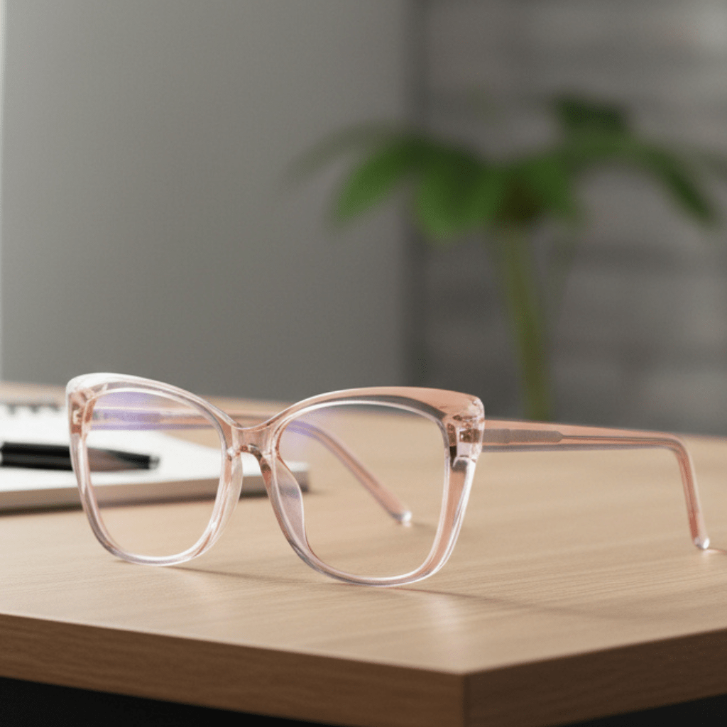 Damen Anti-Blaulicht Brillengestell, stilvoll & leicht, schützt Augen vor digitalen Belastungen.