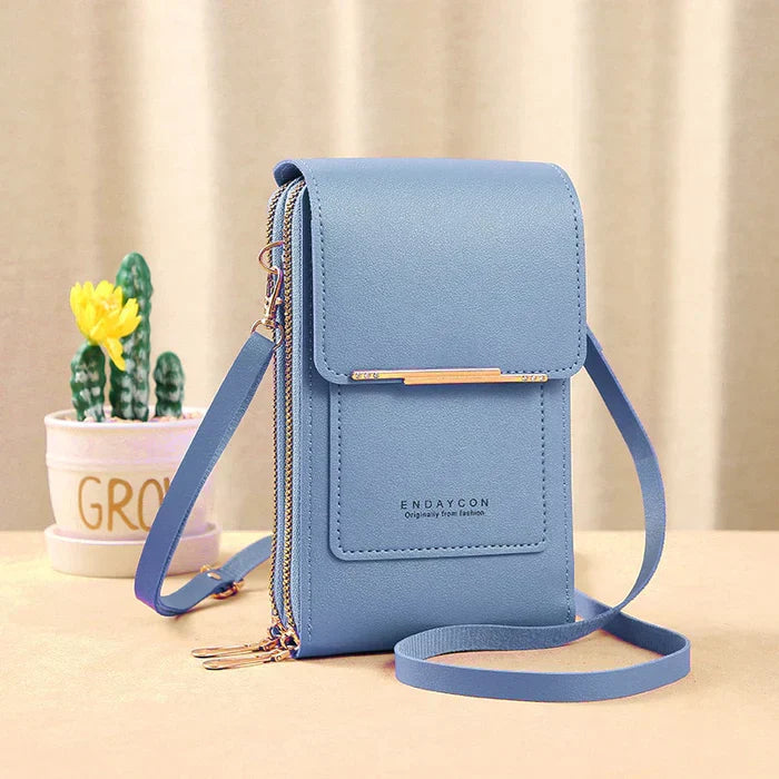 Praktische Damen Handytasche und Umhängetasche mit cleverem Anti-Diebstahl-Design und RFID-Schutz.