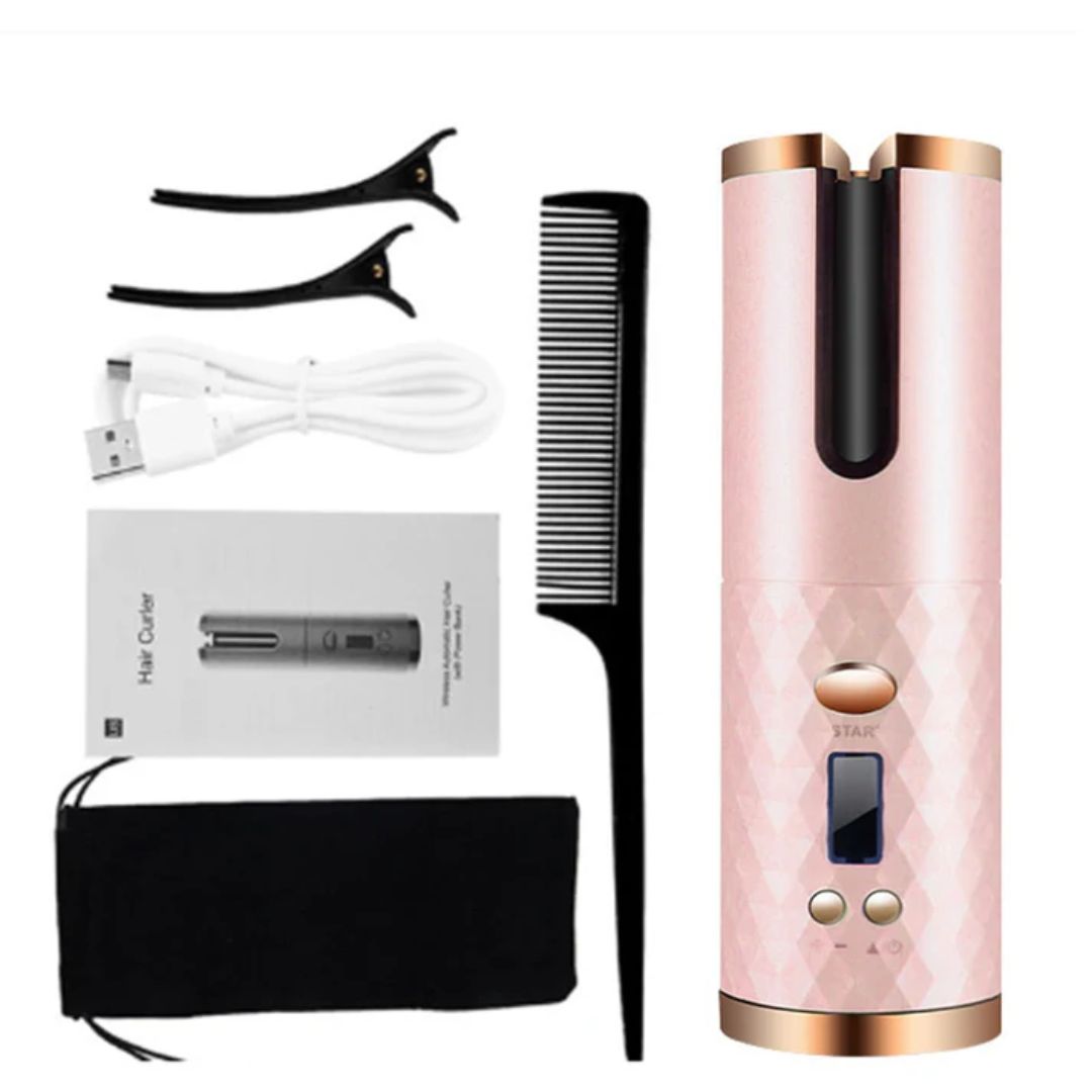Kompakter, wiederaufladbarer Automatik-Lockenstab – ideal für Reisen & Beauty unterwegs.