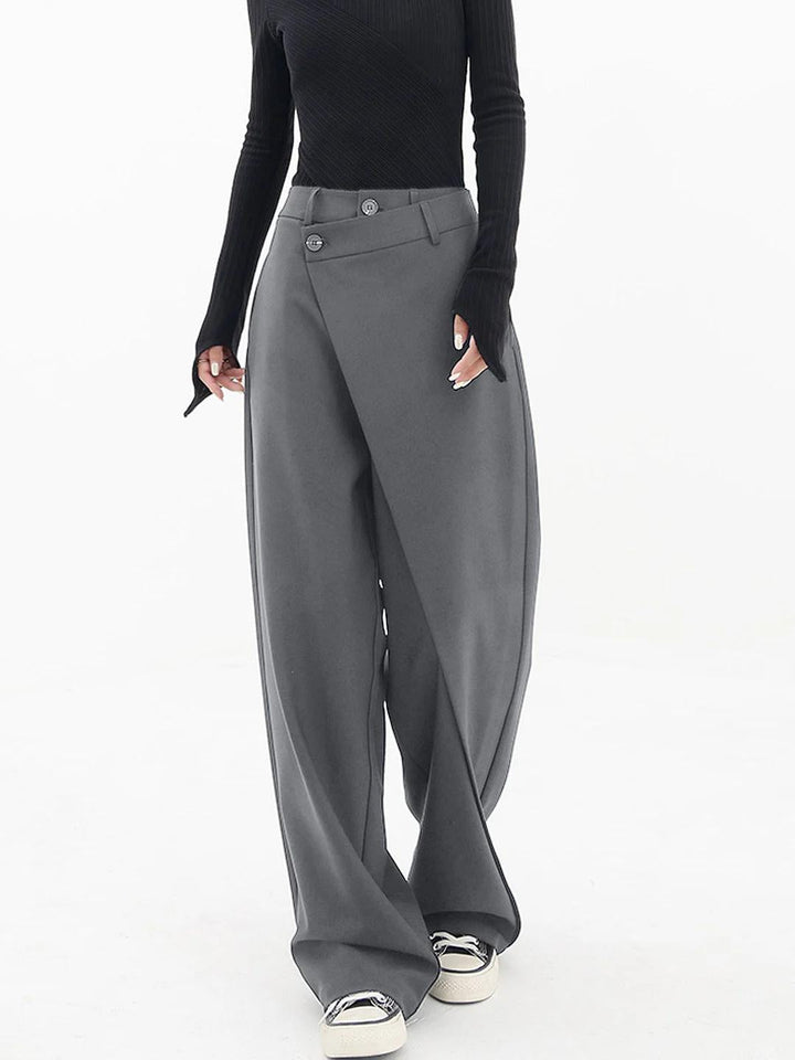 Asymmetrische Damen Baggy-Hose – eine weite Hose für eleganten Casual-Chic.