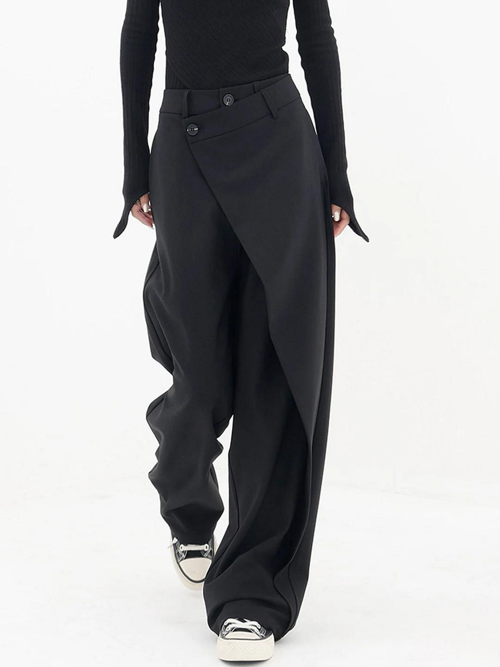 Stylische Damen Baggy-Hose, weit geschnitten, mit einzigartigem asymmetrischem Bund.