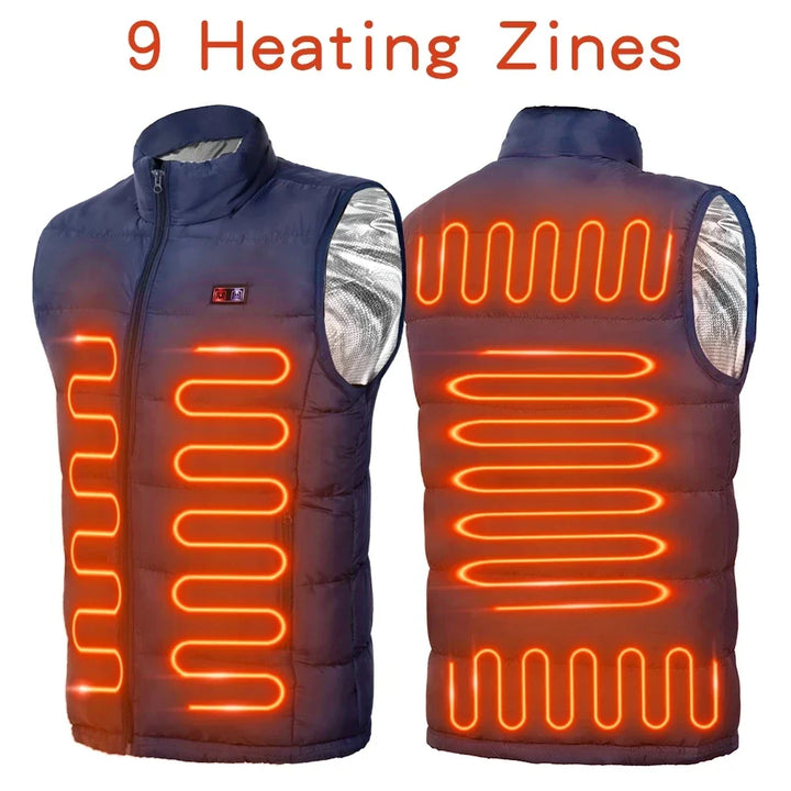 Damen beheizbare USB-Jacke mit 9 Heizzonen für Wintersport & Outdoor-Aktivitäten.