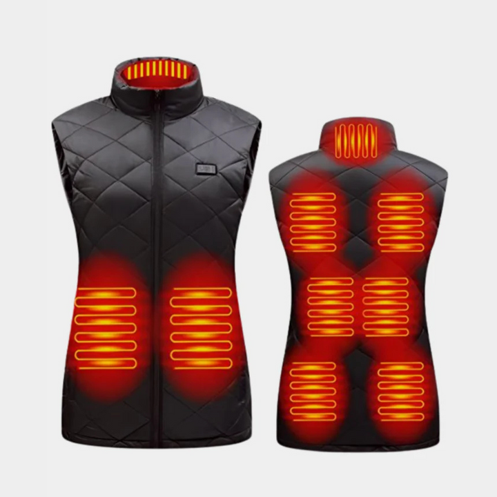 Optimale Wärmeverteilung durch 9 Heizzonen in dieser Damen Thermoweste mit präziser Doppelsteuerung.