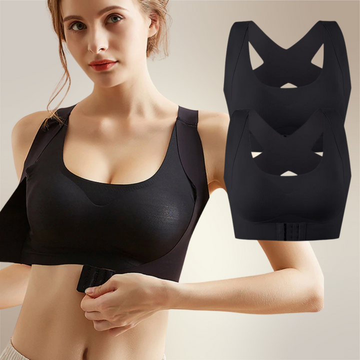 Nahtloser Damen BH mit Vorderverschluss für Haltungskorrektur, Push-up und Komfort.