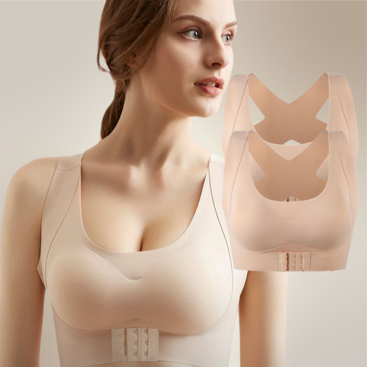 Komfortabler Damen BH mit Vorderverschluss, Push-up, Stütze und Haltungskorrektur.