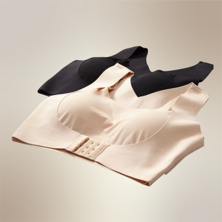 Damen Komfort BH mit Vorderverschluss für Haltungsunterstützung, Push-up und nahtlosen Look.