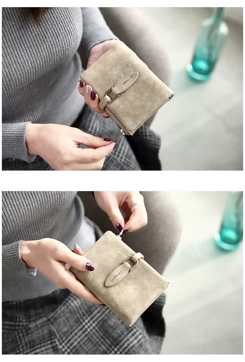 Kurze Brieftasche für Damen, matt, mit Druckknopf, ideal für den täglichen Gebrauch.
