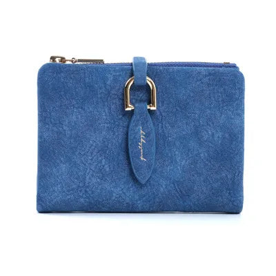 Modische Damen-Brieftasche, matt-schwarz, mit sicherem Druckknopfverschluss.